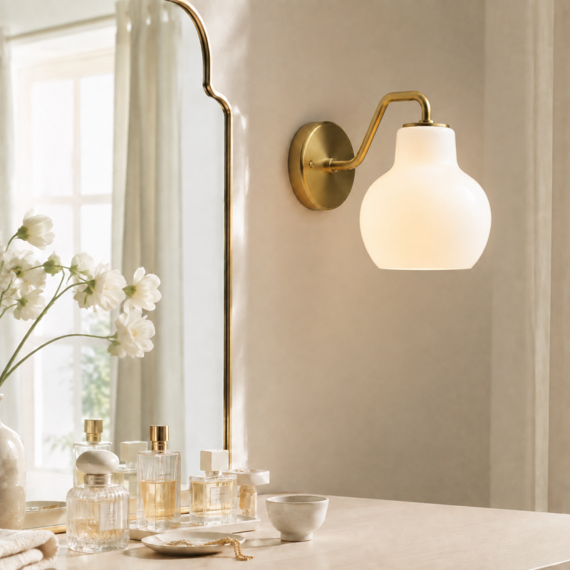 Aryahi Nordic Curved Brass Glass Wall Sconce