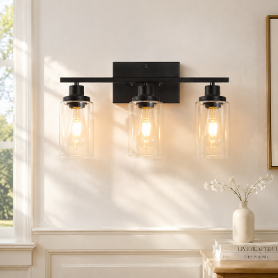 Lynor Classic Farmhouse Clear Glass Triple Sconce