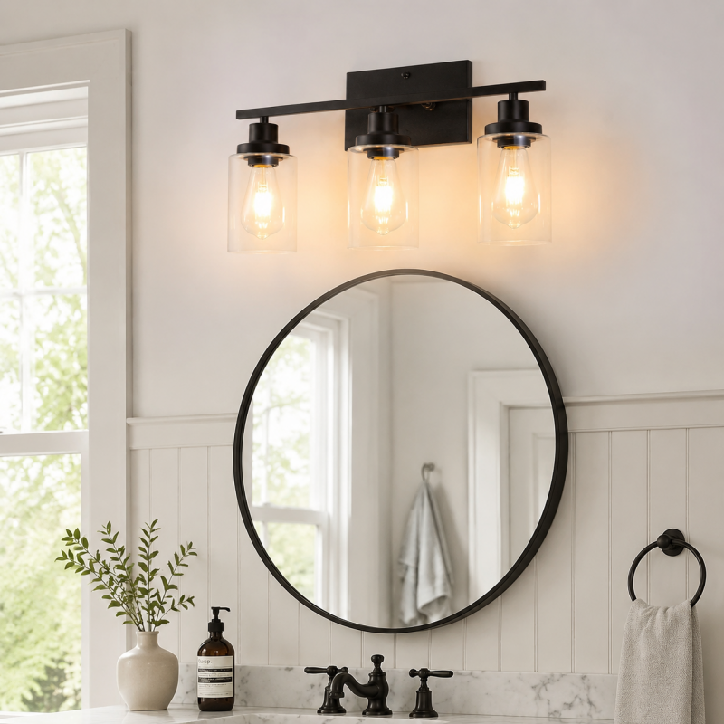 Lynor Classic Farmhouse Clear Glass Triple Sconce