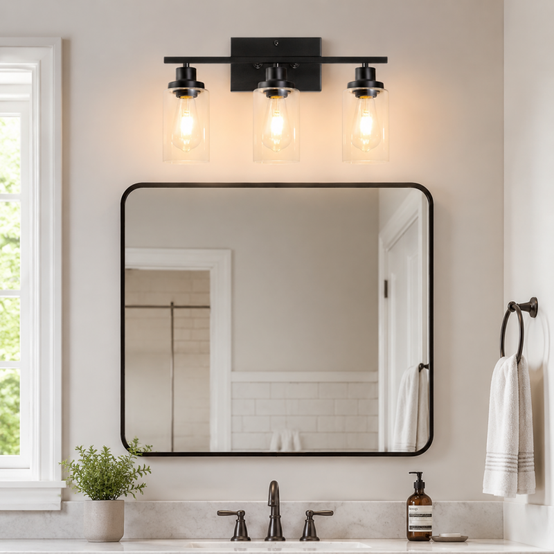Lynor Classic Farmhouse Clear Glass Triple Sconce