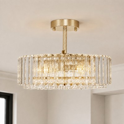 Ryxar Round Ribbed Crystal Semi Flush Mount Light
