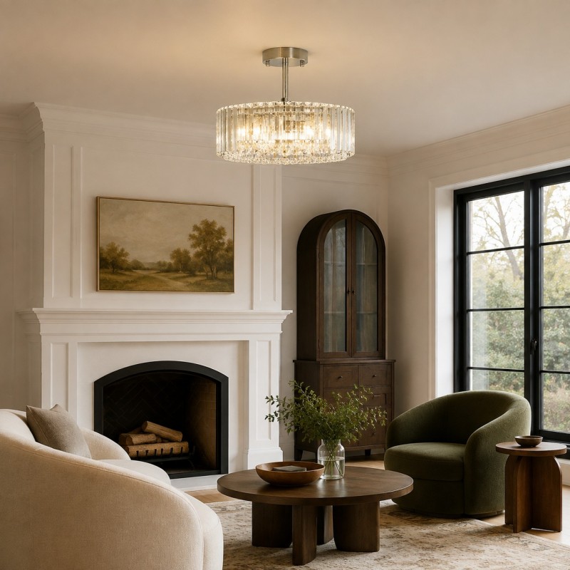 Ryxar Round Ribbed Crystal Semi Flush Mount Light