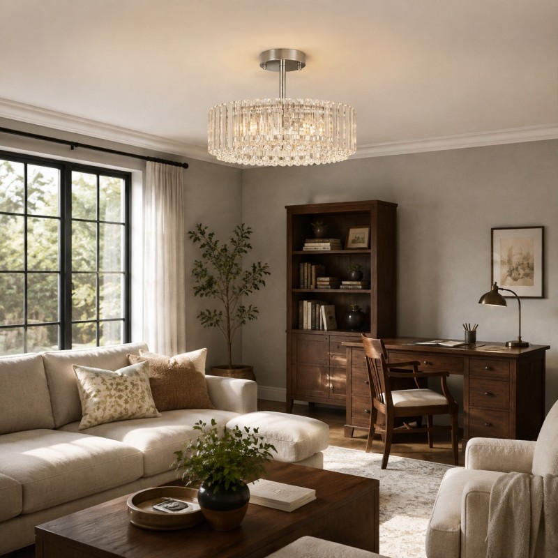 Ryxar Round Ribbed Crystal Semi Flush Mount Light