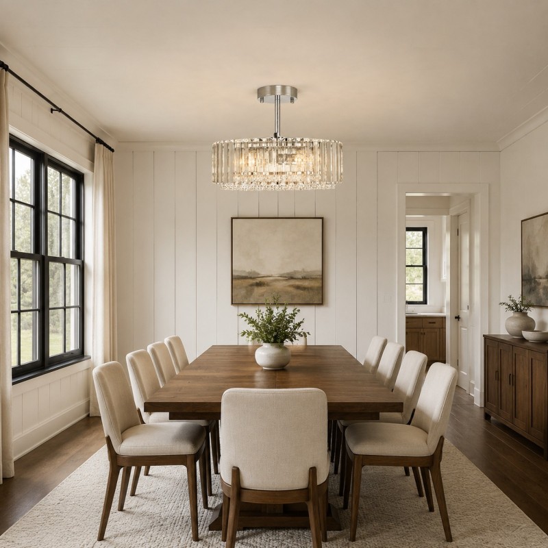 Ryxar Round Ribbed Crystal Semi Flush Mount Light