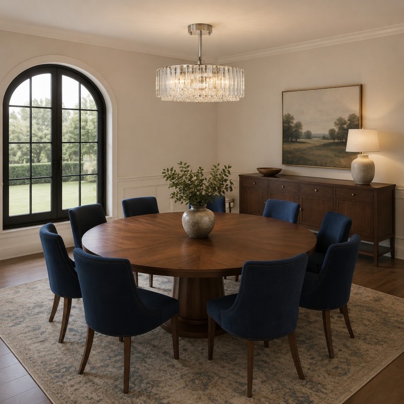 Ryxar Round Ribbed Crystal Semi Flush Mount Light