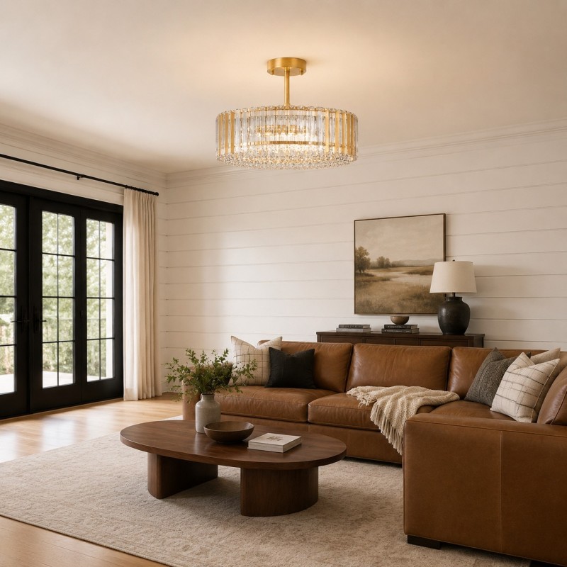 Ryxar Round Ribbed Crystal Semi Flush Mount Light