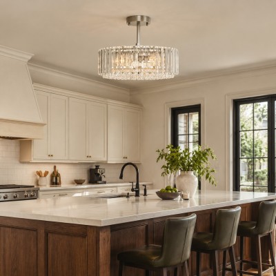 Ryxar Round Ribbed Crystal Semi Flush Mount Light
