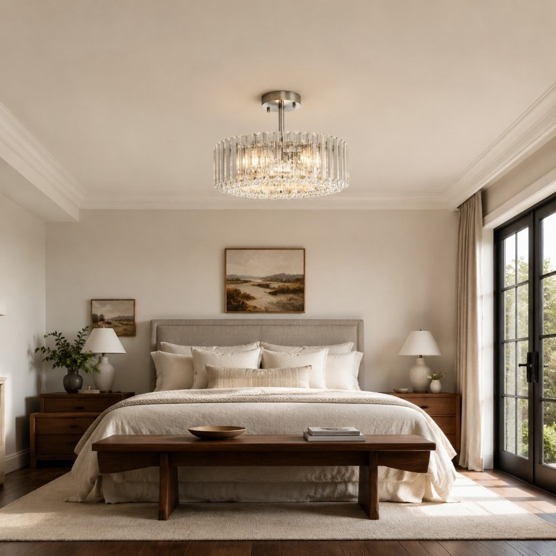 Ryxar Round Ribbed Crystal Semi Flush Mount Light