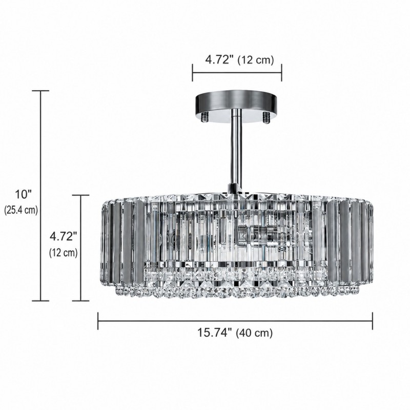 Ryxar Round Ribbed Crystal Semi Flush Mount Light