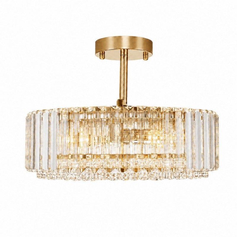 Ryxar Round Ribbed Crystal Semi Flush Mount Light