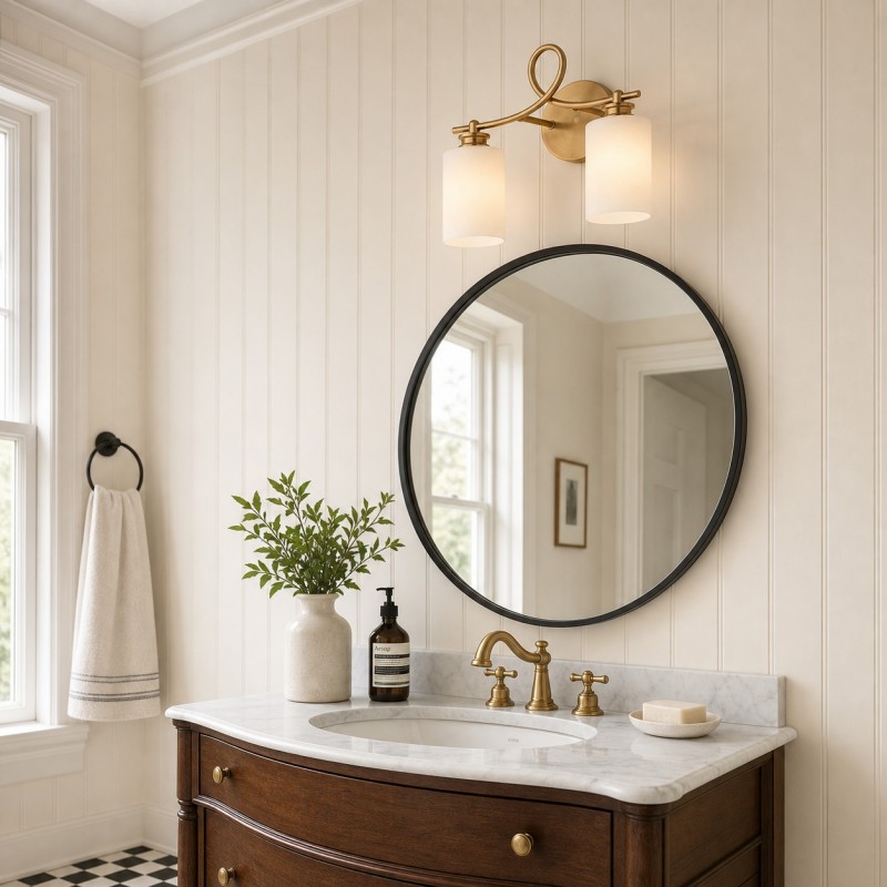 Drusilla Mid Century Modern Aged Brass Looped Arm Vanity Light