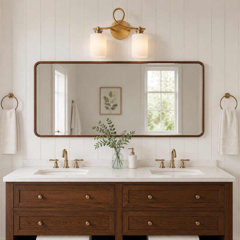 Drusilla Mid Century Modern Aged Brass Looped Arm Vanity Light