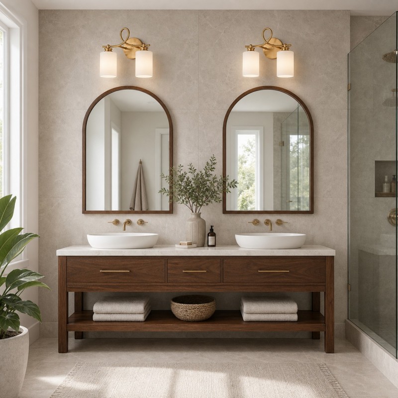 Drusilla Mid Century Modern Aged Brass Looped Arm Vanity Light