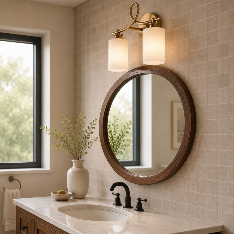 Drusilla Mid Century Modern Aged Brass Looped Arm Vanity Light