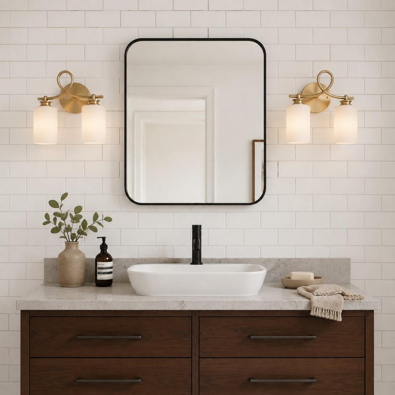 Drusilla Mid Century Modern Aged Brass Looped Arm Vanity Light