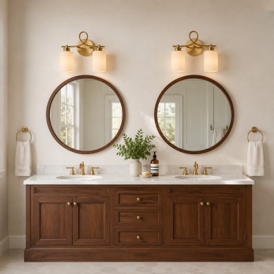 Drusilla Mid Century Modern Aged Brass Looped Arm Vanity Light