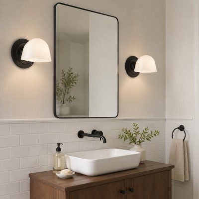 Pyrvyn Mid-Century Modern Milk Glass Shade Wall Sconce