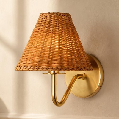 Betty Natural Rattan Cone Brass Wall Sconce