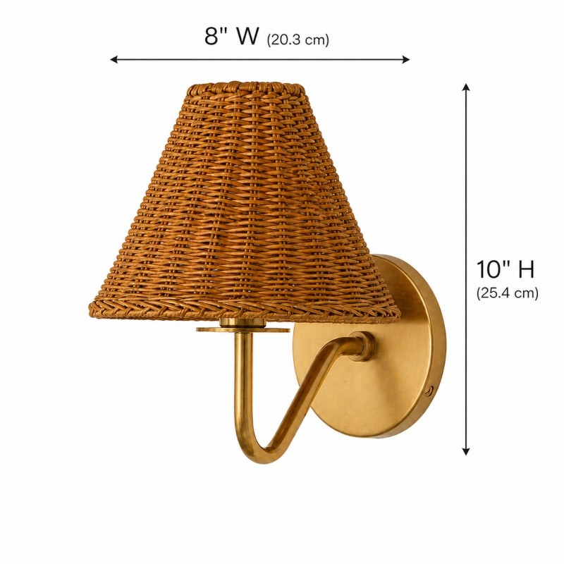 Betty Natural Rattan Cone Brass Wall Sconce