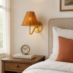 Betty Natural Rattan Cone Brass Wall Sconce