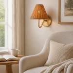 Betty Natural Rattan Cone Brass Wall Sconce