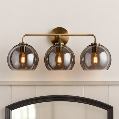 Konig Minimalist 3-Light Round Shade Brass Glass Wall Light