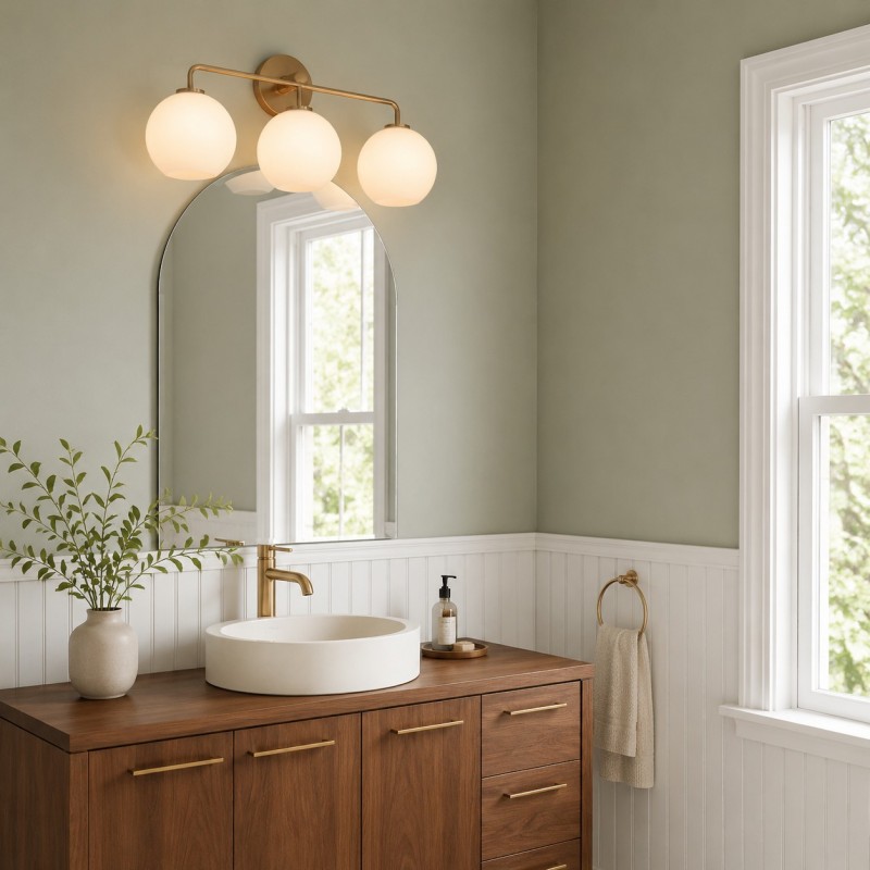 Konig Minimalist 3-Light Round Shade Brass Glass Wall Light