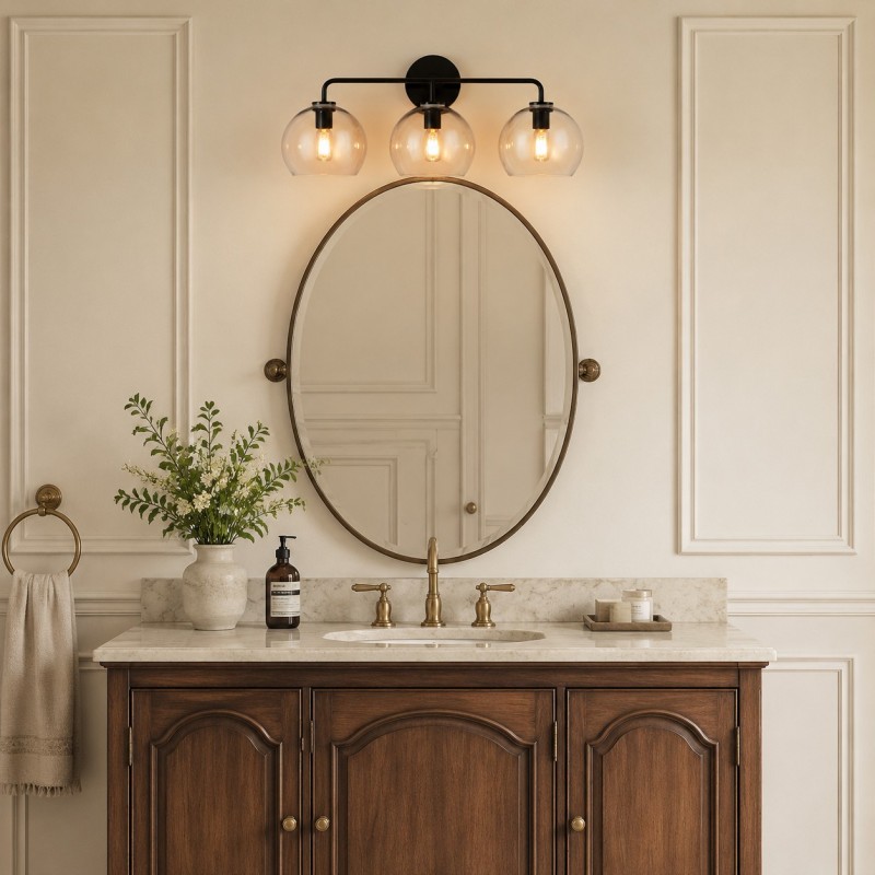 Konig Minimalist 3-Light Round Shade Brass Glass Wall Light