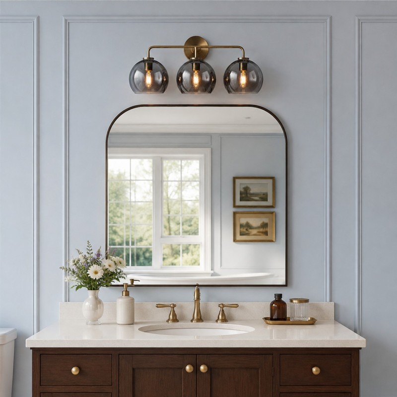 Konig Minimalist 3-Light Round Shade Brass Glass Wall Light