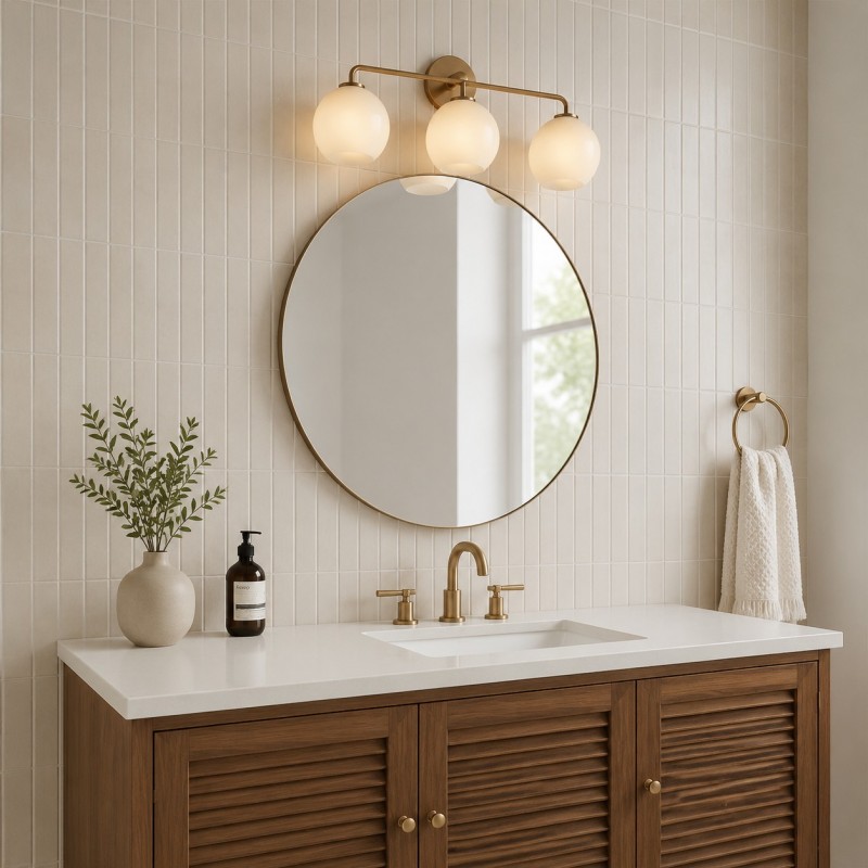 Konig Minimalist 3-Light Round Shade Brass Glass Wall Light