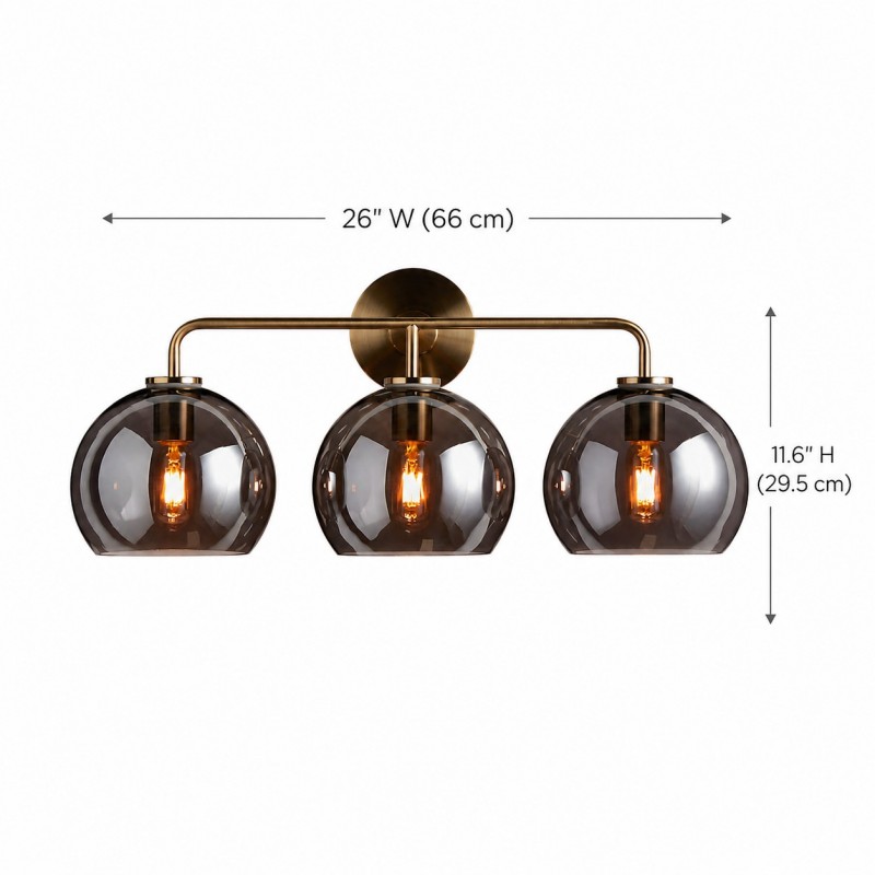 Konig Minimalist 3-Light Round Shade Brass Glass Wall Light