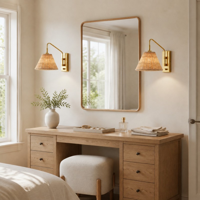 Syloria Modern Adjustable Rattan Wall Light