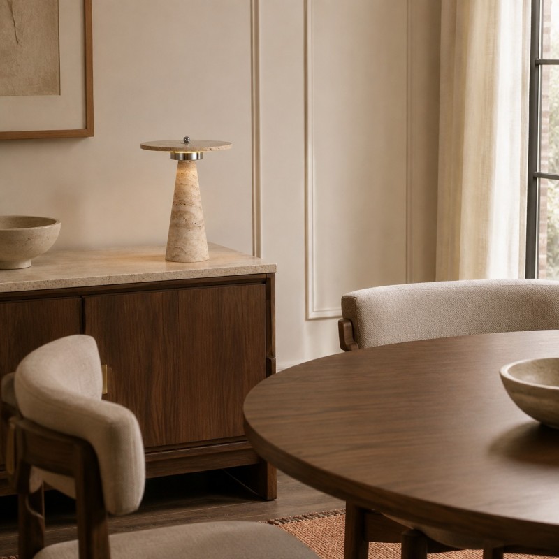 Aelwen Wabi Sabi LED Travertine Mushroom Table Light