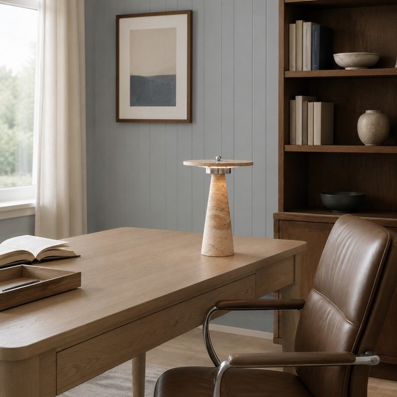 Aelwen Wabi Sabi LED Travertine Mushroom Table Light
