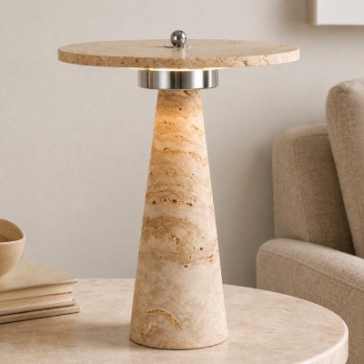 Aelwen Wabi Sabi LED Travertine Mushroom Table Light