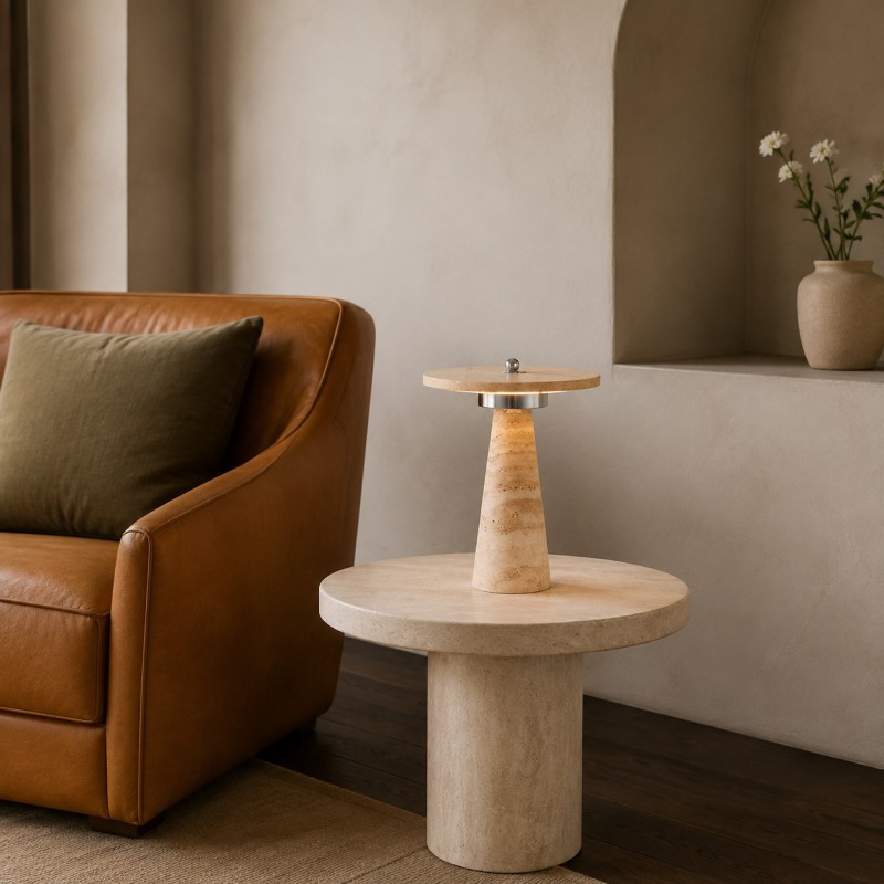 Aelwen Wabi Sabi LED Travertine Mushroom Table Light