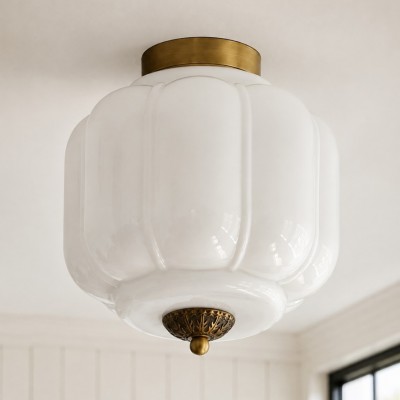Conran Vintage Milk Glass Semi Flush Mount Eloise Ceiling Light