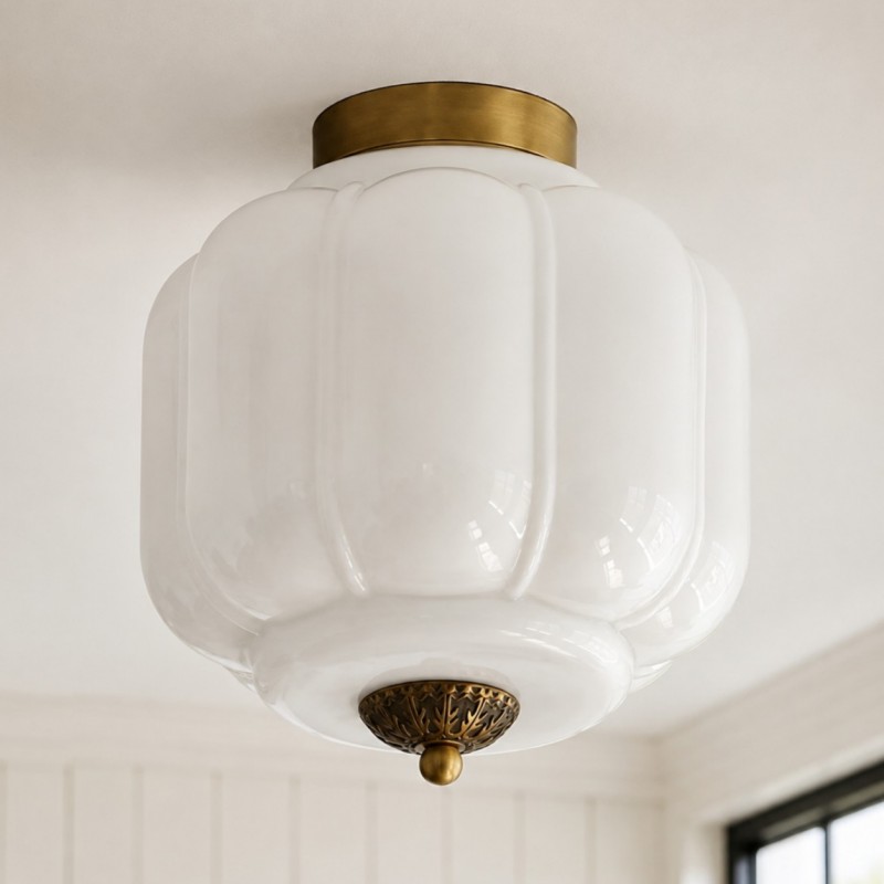 Conran Vintage Milk Glass Semi Flush Mount Eloise Ceiling Light