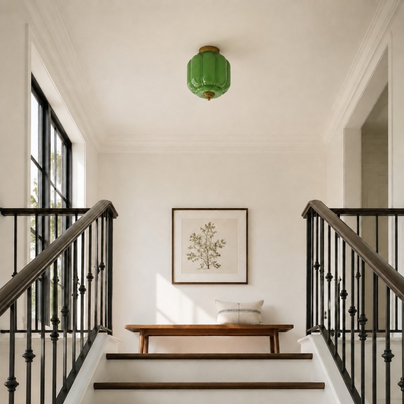 Conran Vintage Milk Glass Semi Flush Mount Eloise Ceiling Light