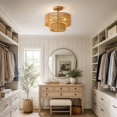 Ivon Handwoven Jute Rope Double Drum Ceiling Light