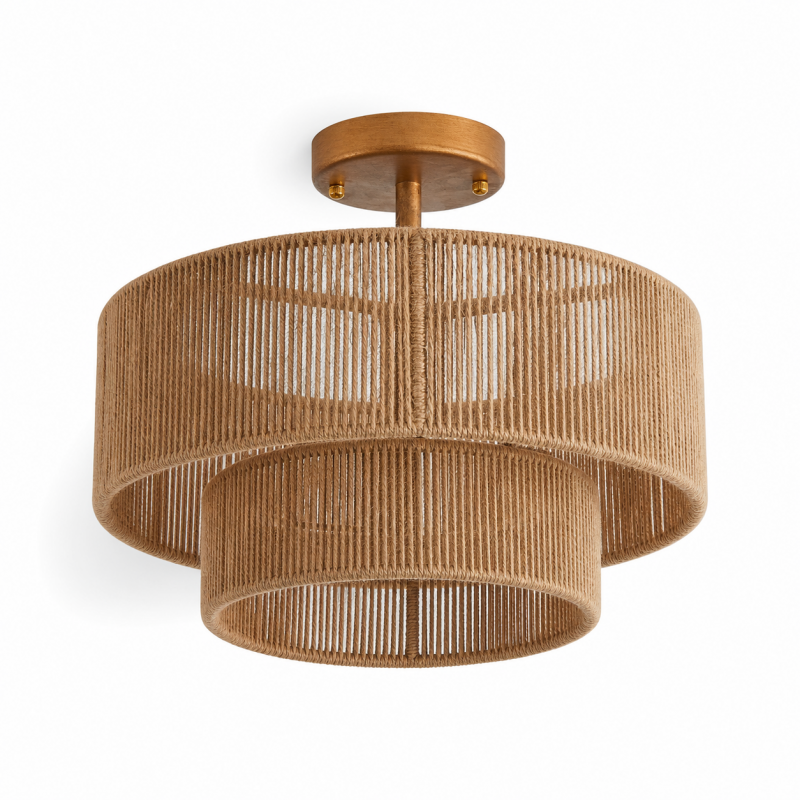 Ivon Handwoven Jute Rope Double Drum Ceiling Light