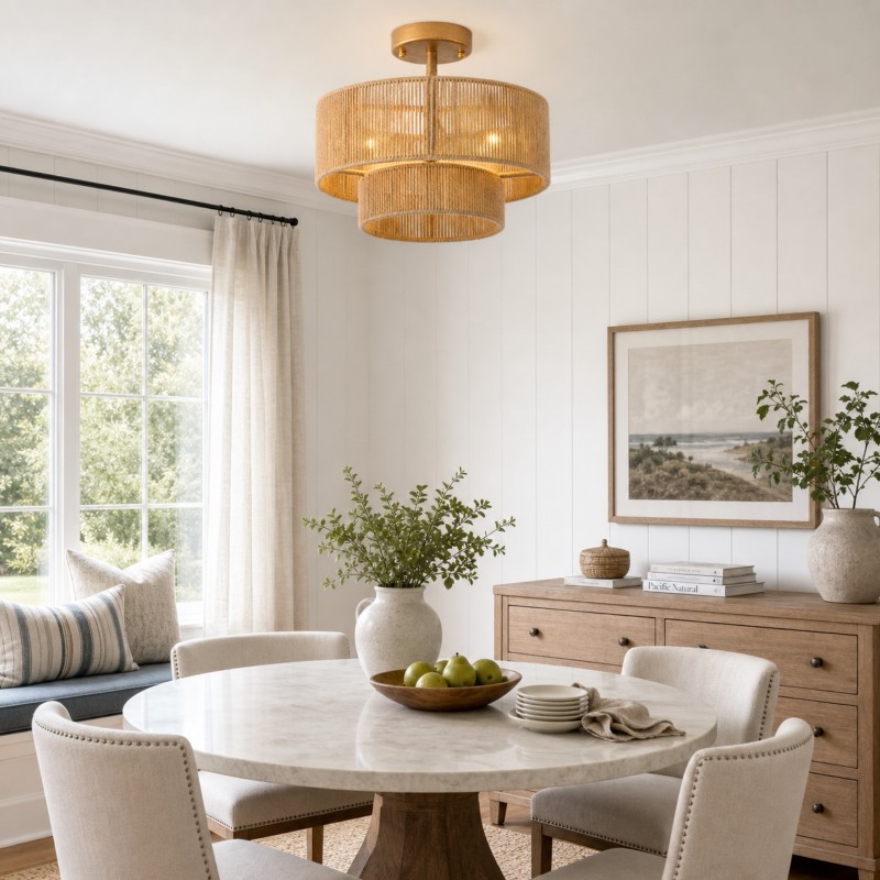 Ivon Handwoven Jute Rope Double Drum Ceiling Light