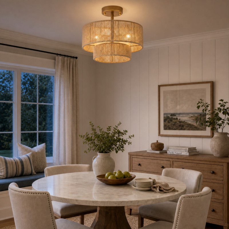 Ivon Handwoven Jute Rope Double Drum Ceiling Light