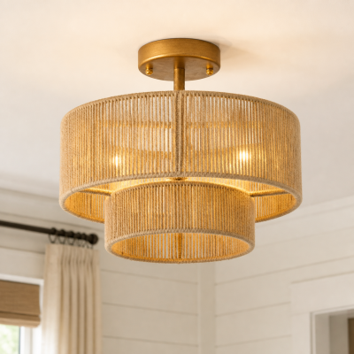 Ivon Handwoven Jute Rope Double Drum Ceiling Light