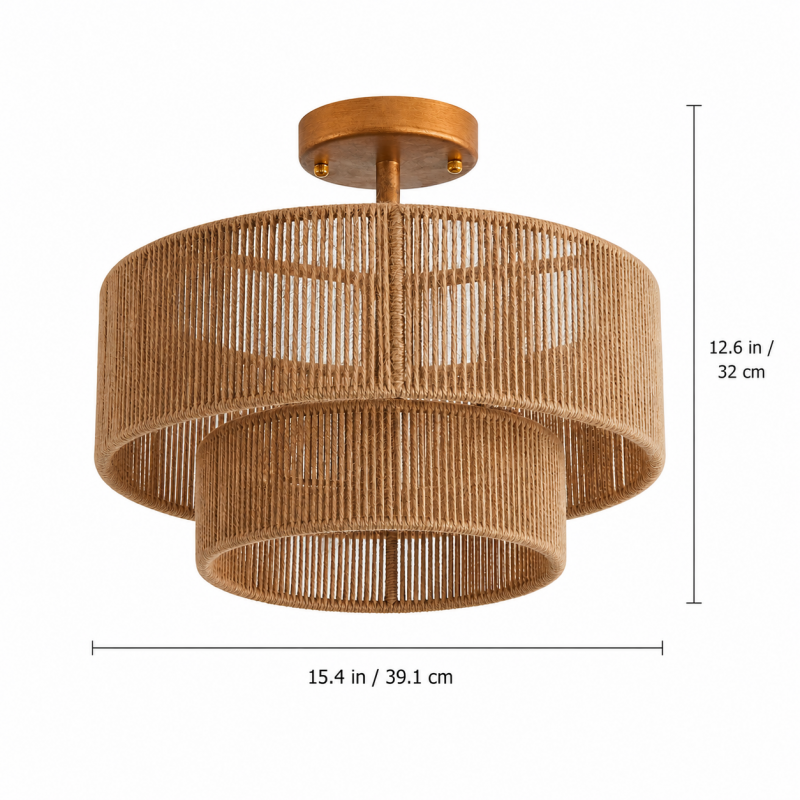Ivon Handwoven Jute Rope Double Drum Ceiling Light