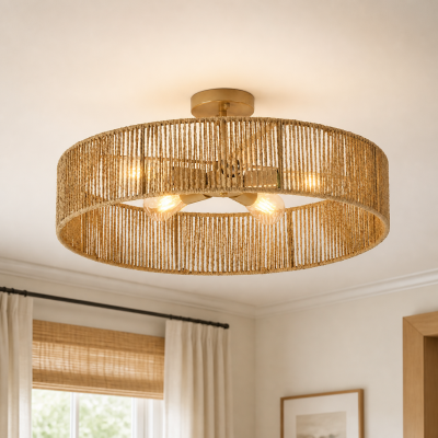 Lioran Rustic Round Rattan Ceiling Light