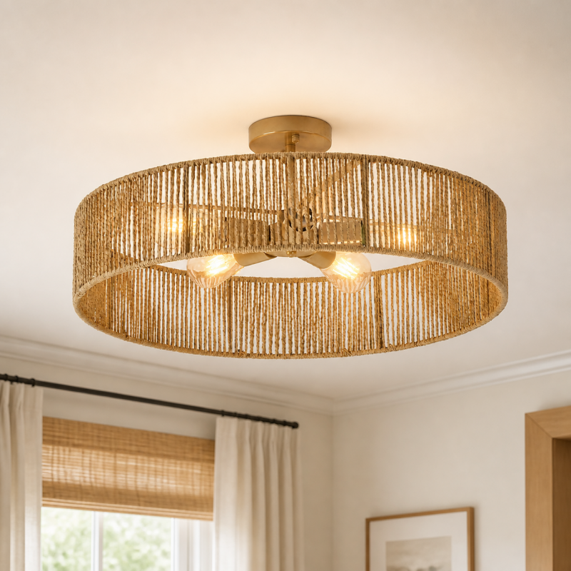 Lioran Rustic Round Rattan Ceiling Light