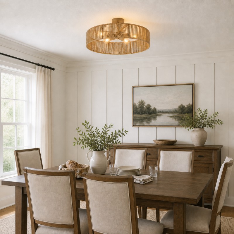 Lioran Rustic Round Rattan Ceiling Light