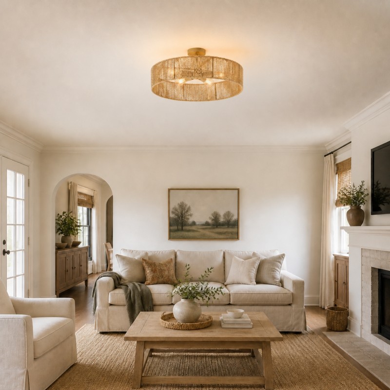 Lioran Rustic Round Rattan Ceiling Light