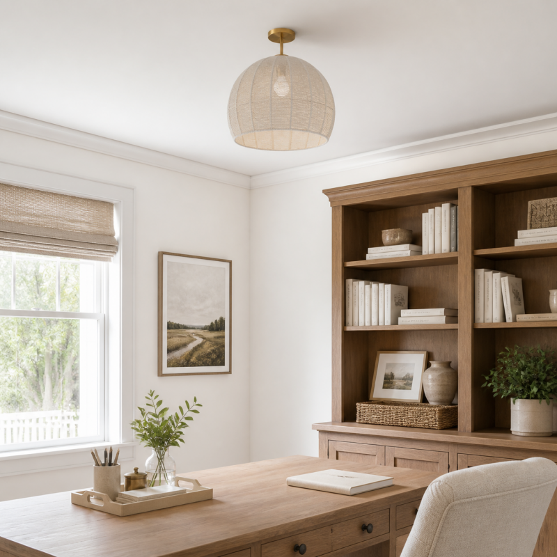 Dronor Ivory Woven Rope Globe Semi Flush Mount Light